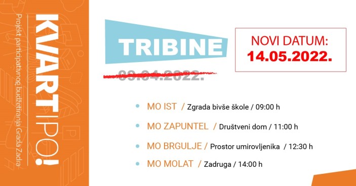 Izmijenjen raspored tribina na otocima planiranih za 30.04. i 07.05.