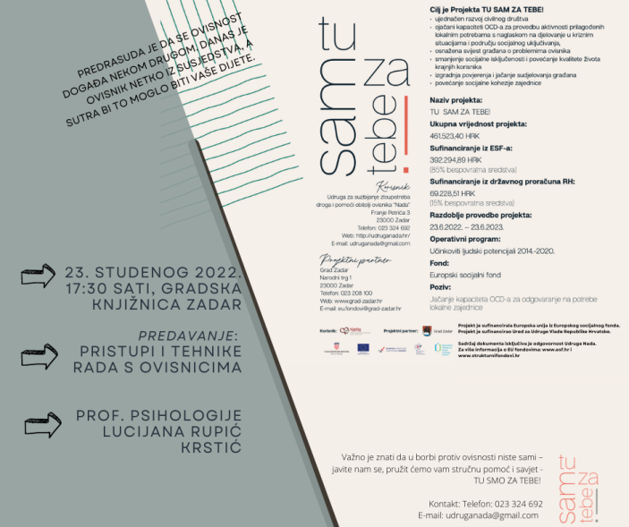 Najava predavanja: Pristupi i tehnike rada s ovisnicima